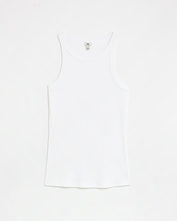 White ribbed racer vest top