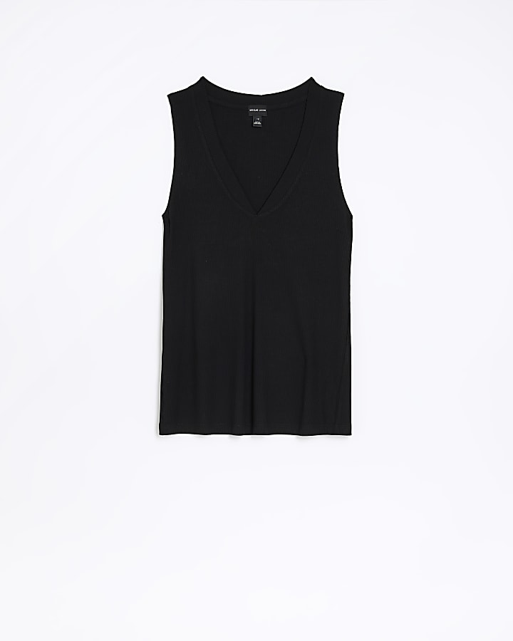 Black ribbed v neck vest top