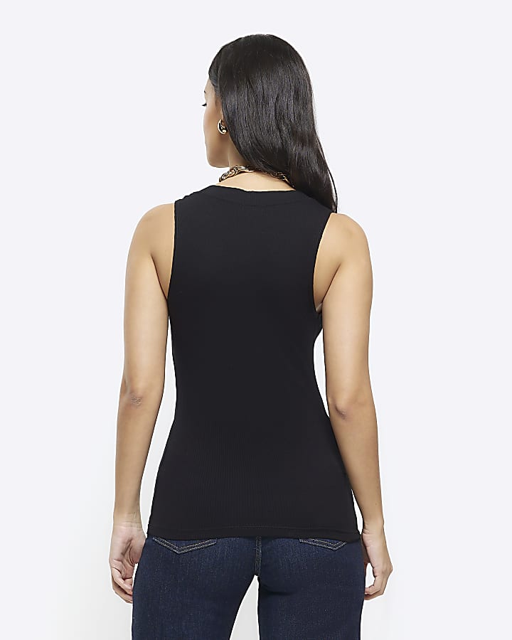 Black ribbed v neck vest top