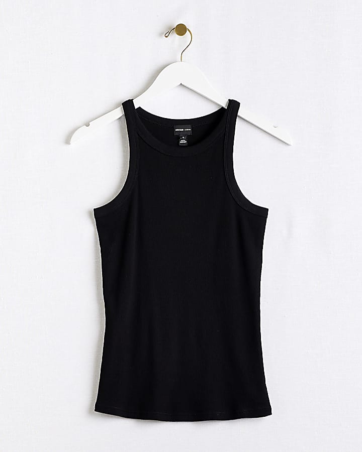 Black ribbed racer vest top