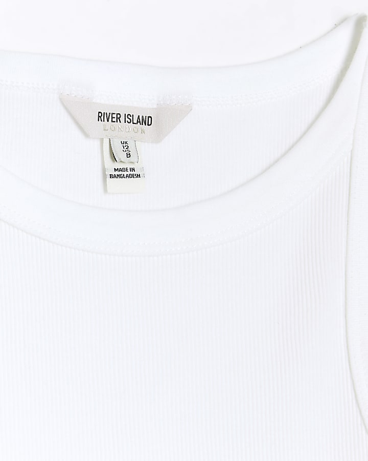 White ribbed racer vest top