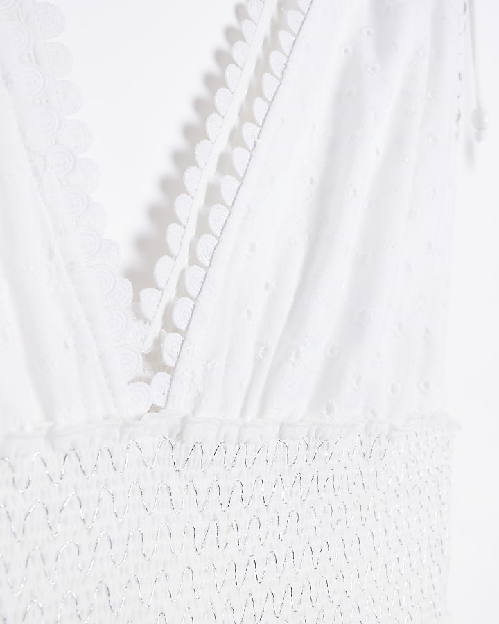 Plus White Plunge Broderie Playsuit