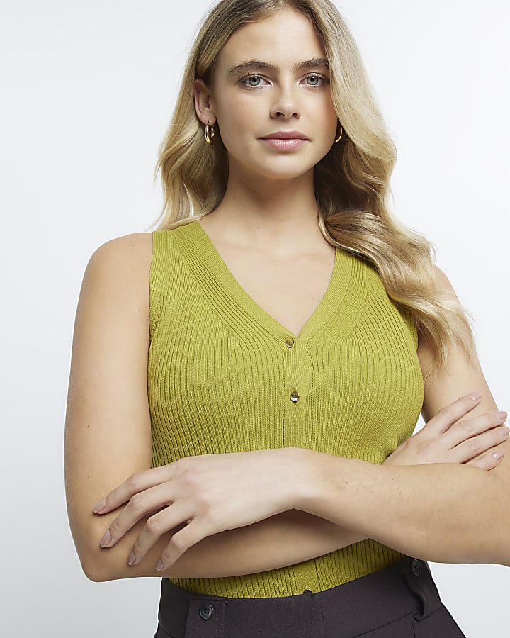 Khaki buttoned up vest top