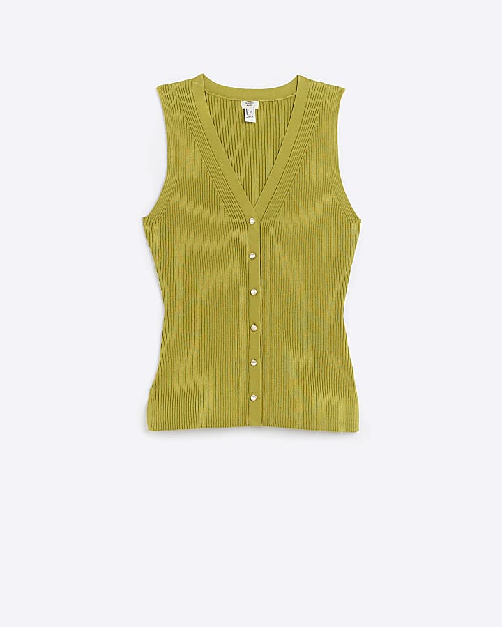 Khaki buttoned up vest top
