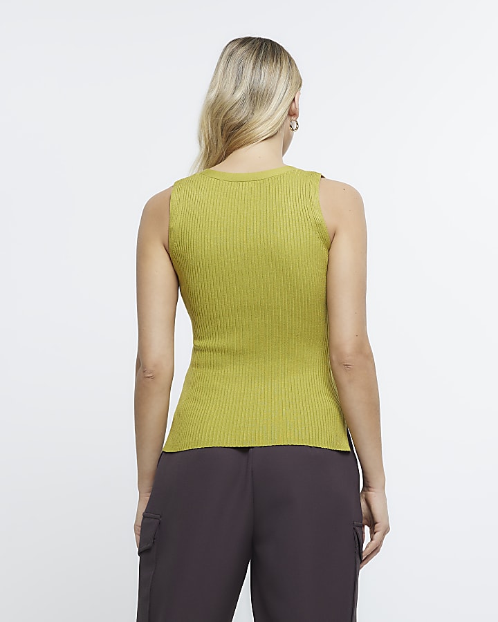Khaki buttoned up vest top