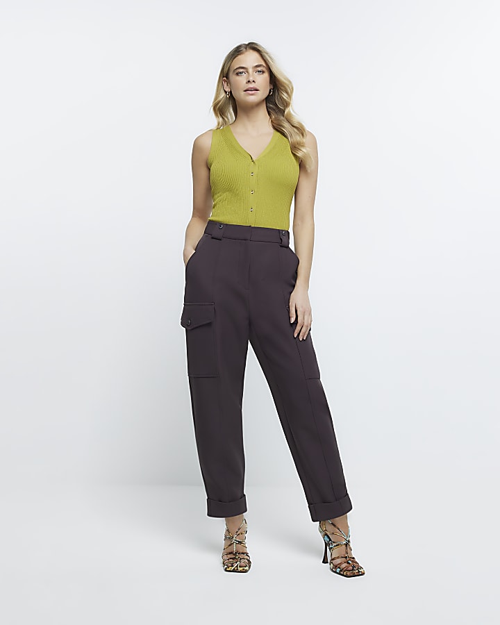 Khaki buttoned up vest top