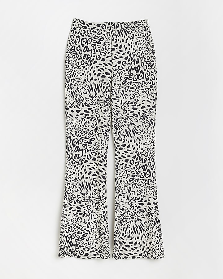 Black jacquard leopard print flare trousers