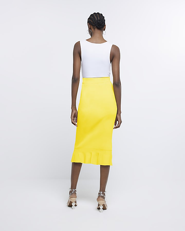 Yellow peplum hem midi skirt