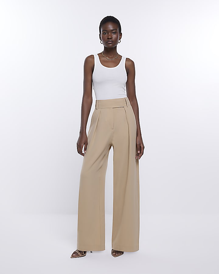 Beige trousers wide leg hotsell