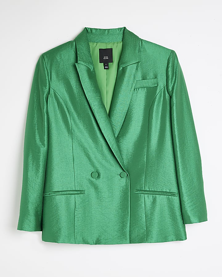 Petite green satin oversized blazer