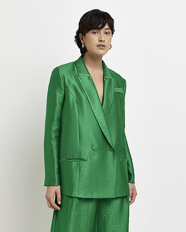 Petite green satin oversized blazer