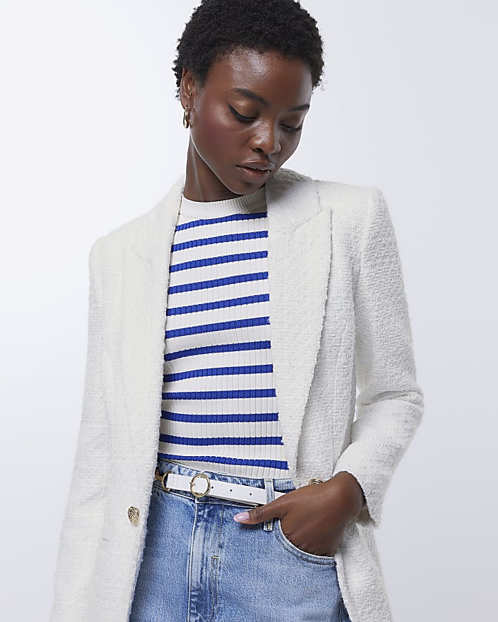 White boucle blazer