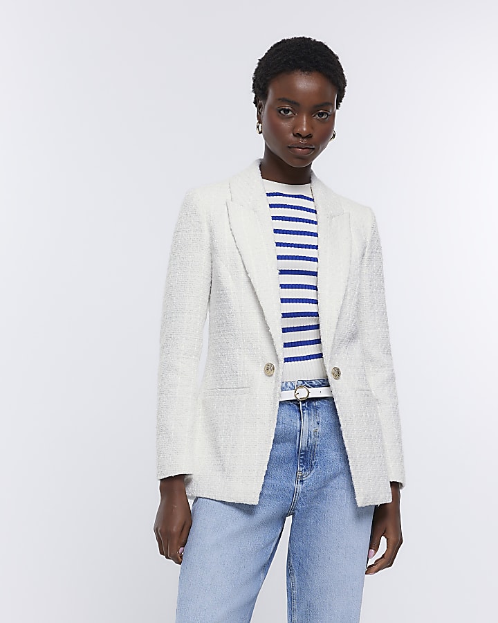 White boucle blazer
