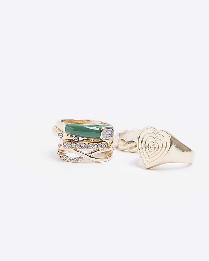 Gold heart enamel ring multipack