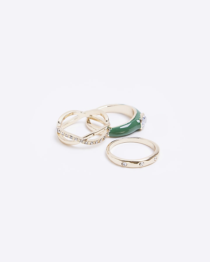 Gold heart enamel ring multipack