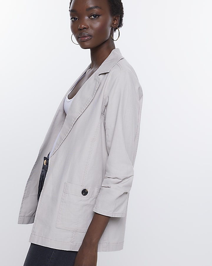 Beige rolled sleeve blazer