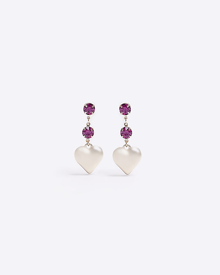Pink stone heart drop earrings