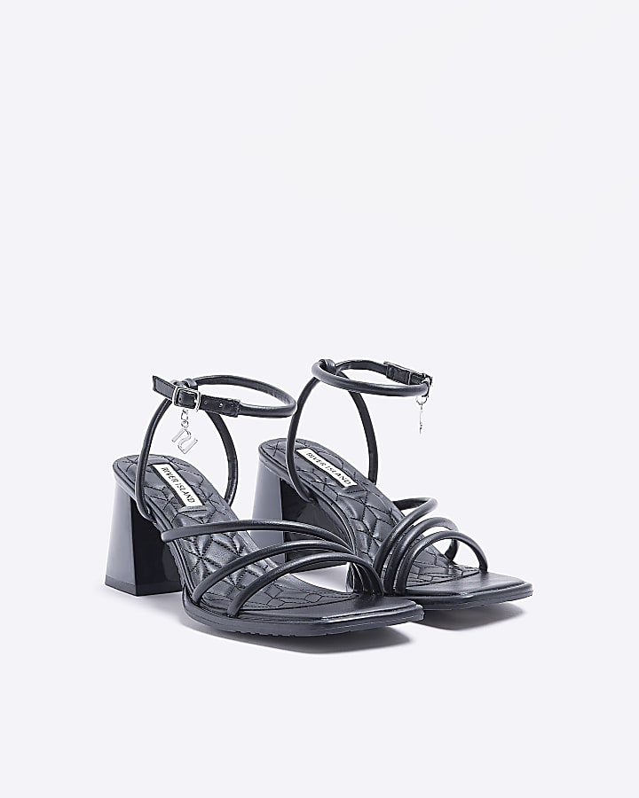 Black wide fit strappy heeled sandals