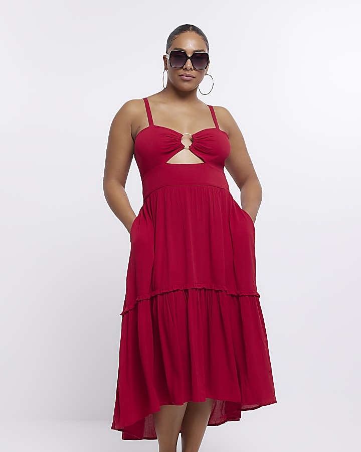 Plus red cut out maxi dress