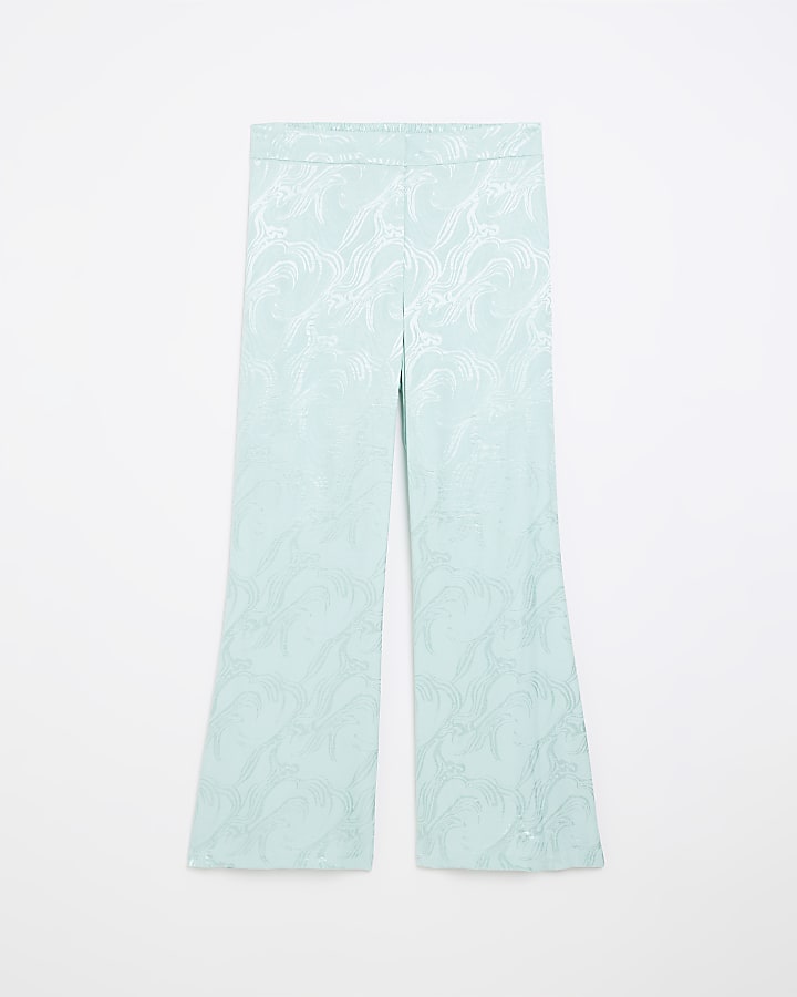 Plus turquoise satin flared trousers