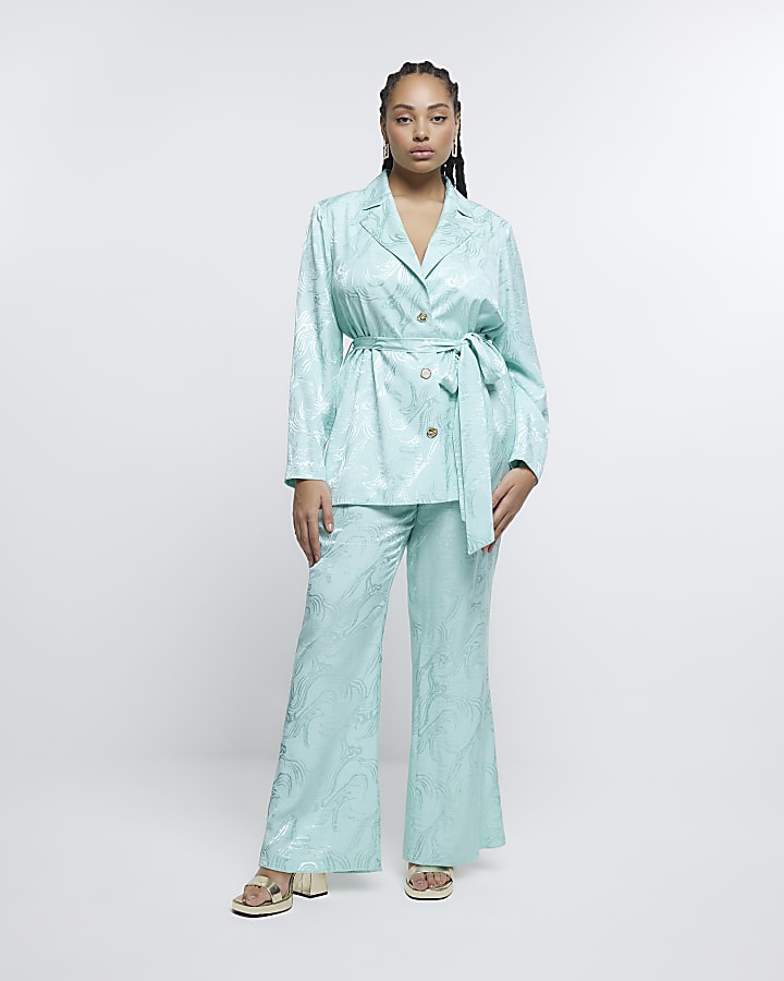 Plus turquoise satin flared trousers