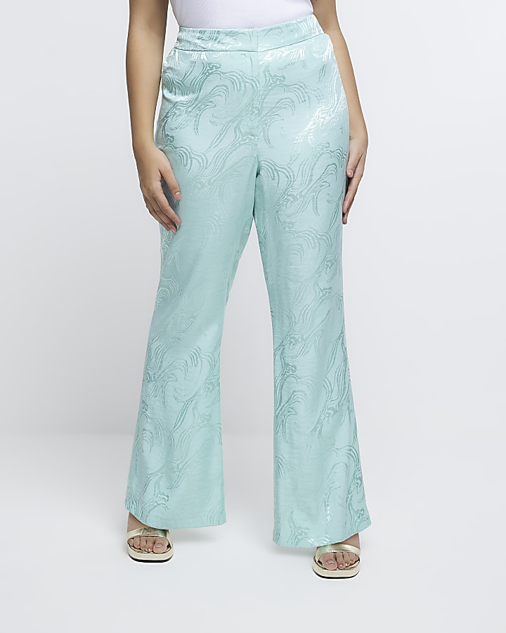 Plus turquoise satin flared trousers