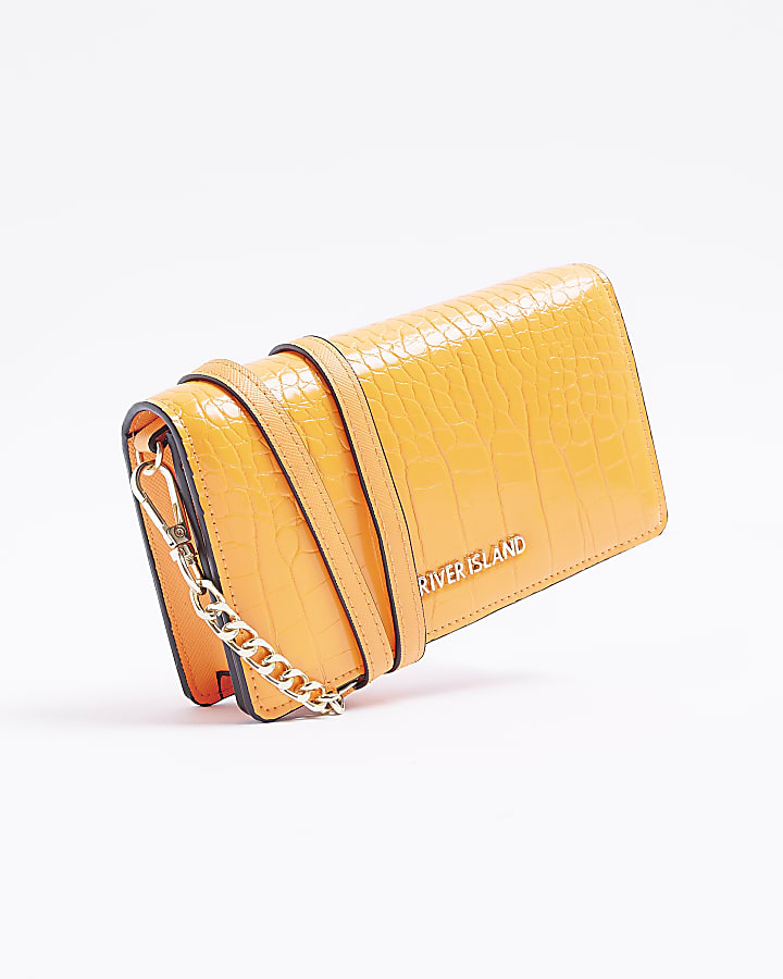 Orange croc embossed cross body purse