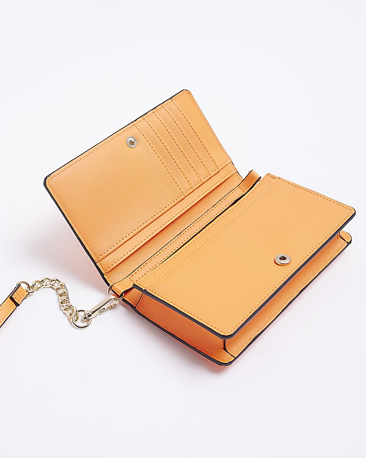 Orange croc embossed cross body purse