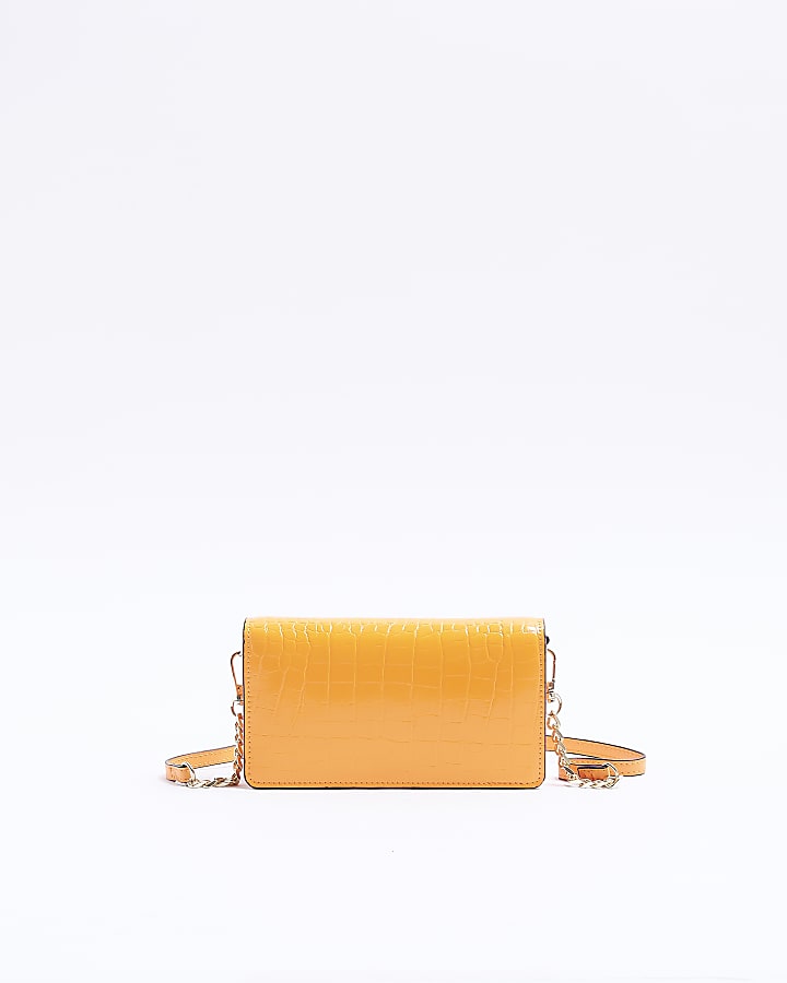 Orange croc embossed cross body purse