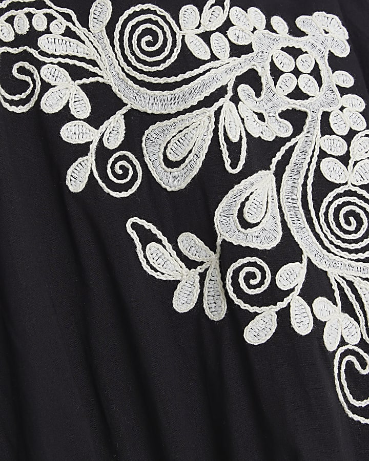 Black embroidered smock mini dress