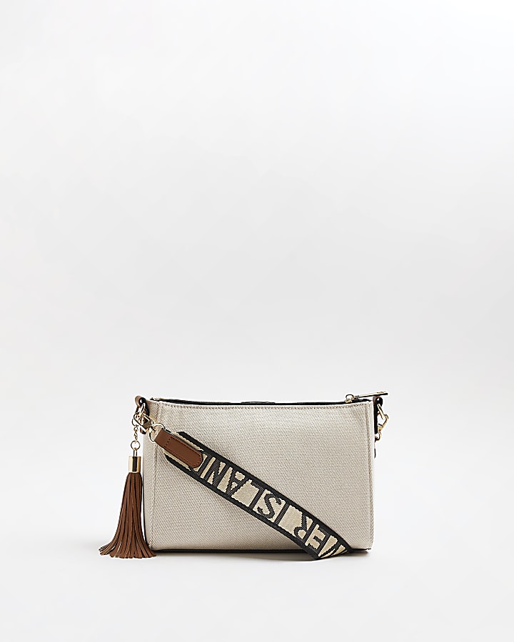 Beige RI monogram cross body bag
