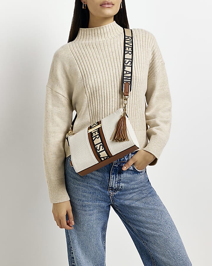 Beige RI monogram cross body bag