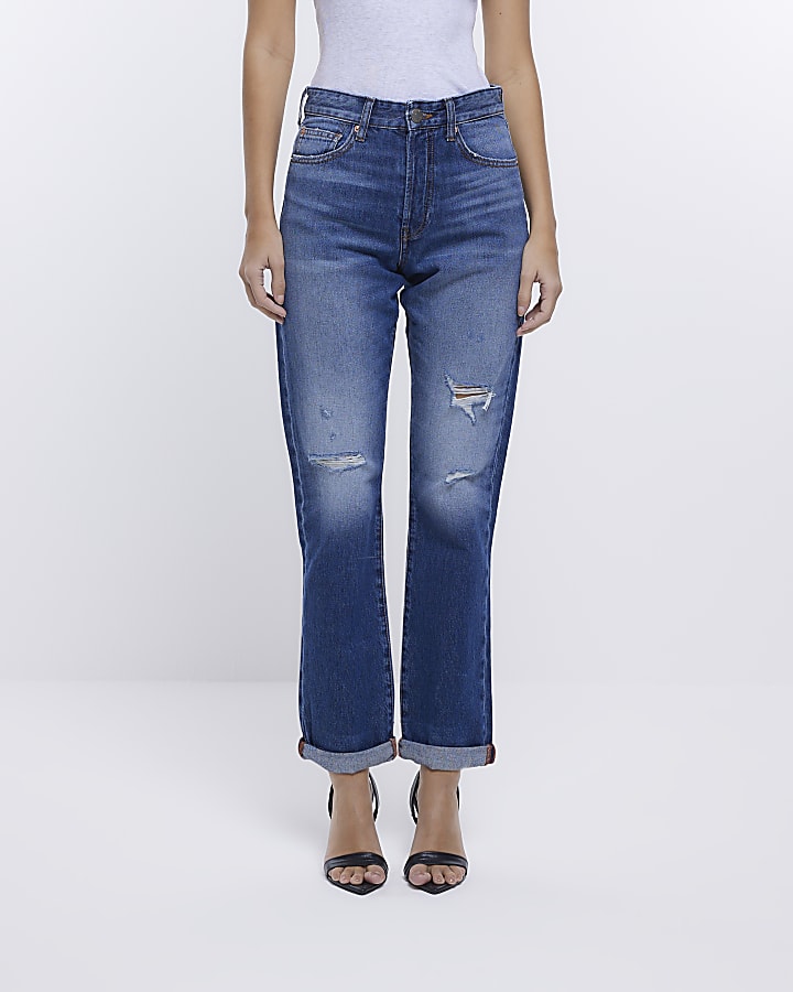 Blue high waisted relaxed Boyfriend jean