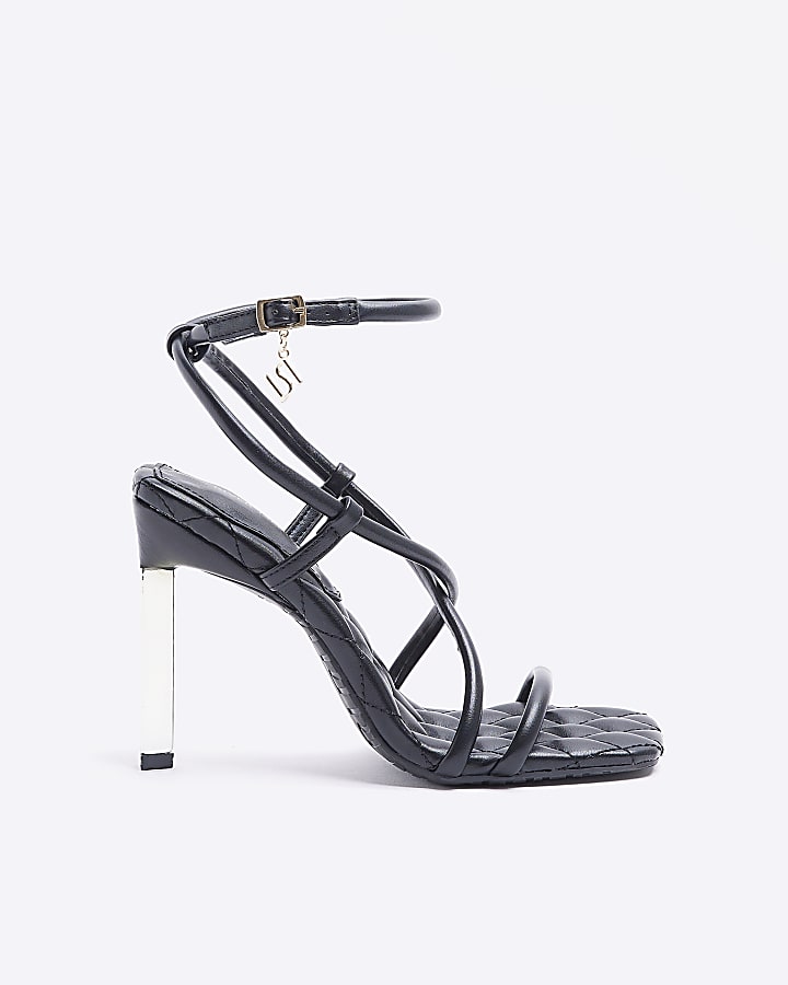 Black wide fit heeled sandals River Island