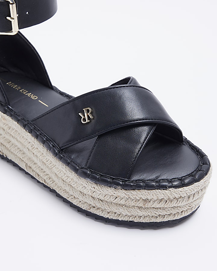 Black wide fit flatform espadrilles