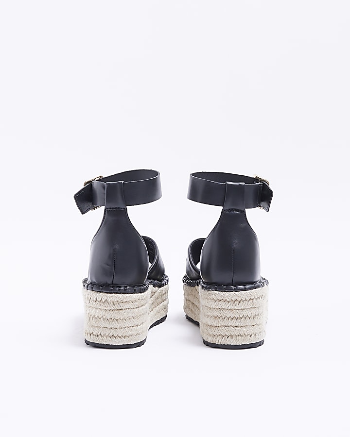 Black wide fit flatform espadrilles