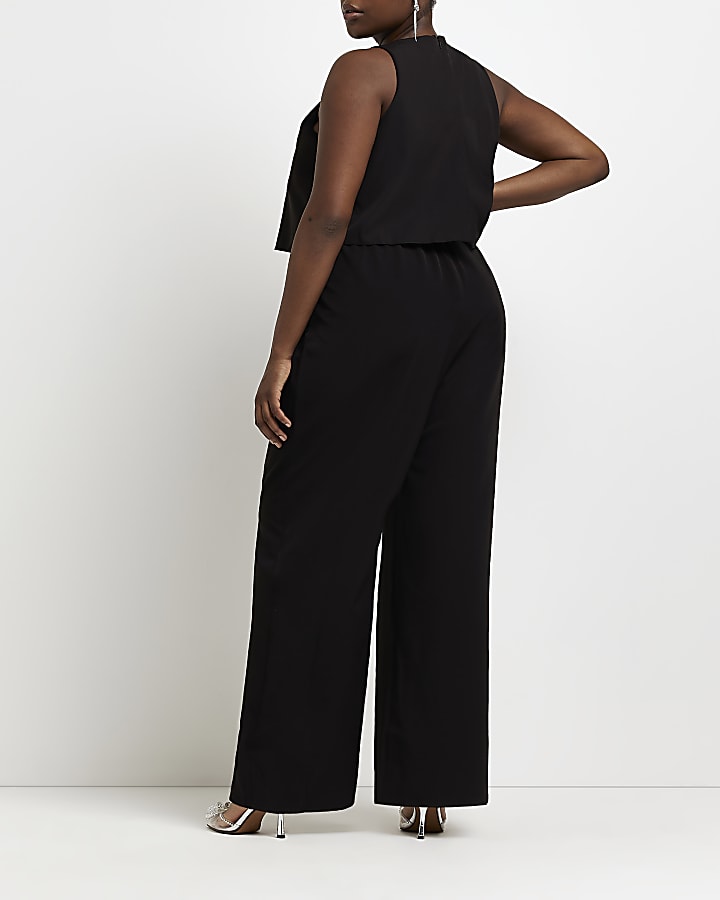 Plus black layered sleeveless jumpsuit