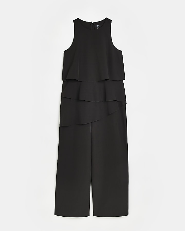 Plus black layered sleeveless jumpsuit