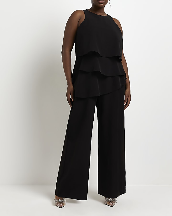 Plus black layered sleeveless jumpsuit