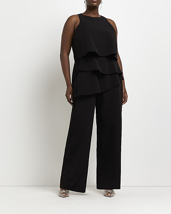 Plus black layered sleeveless jumpsuit