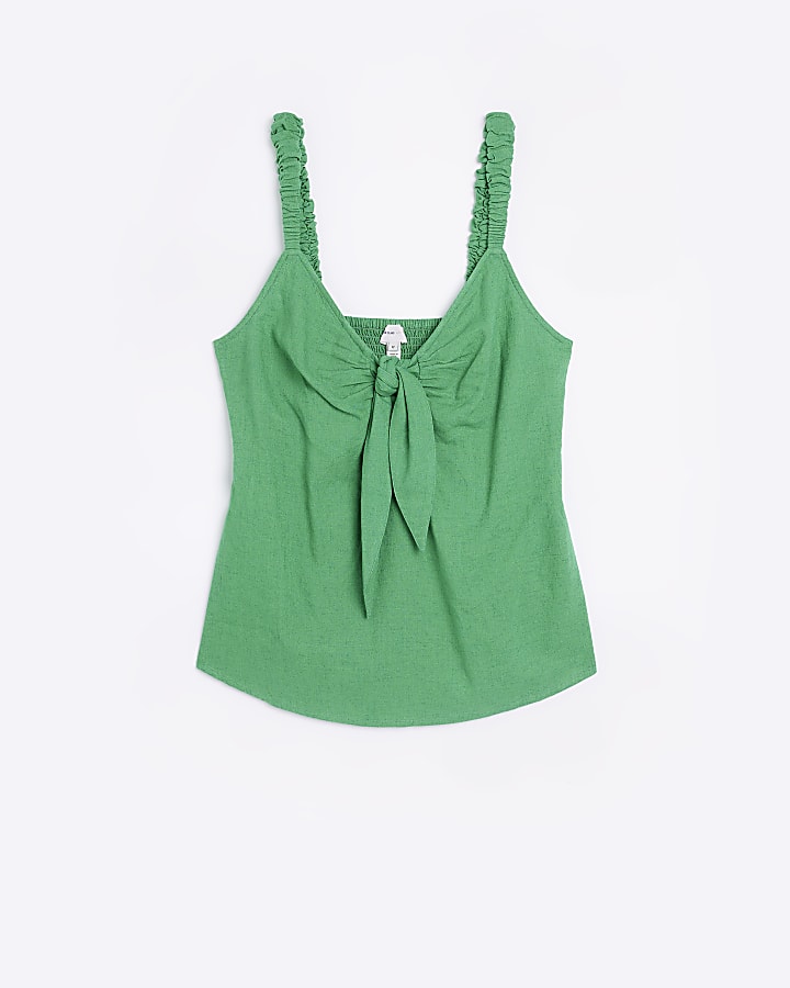 Green linen bow cami top
