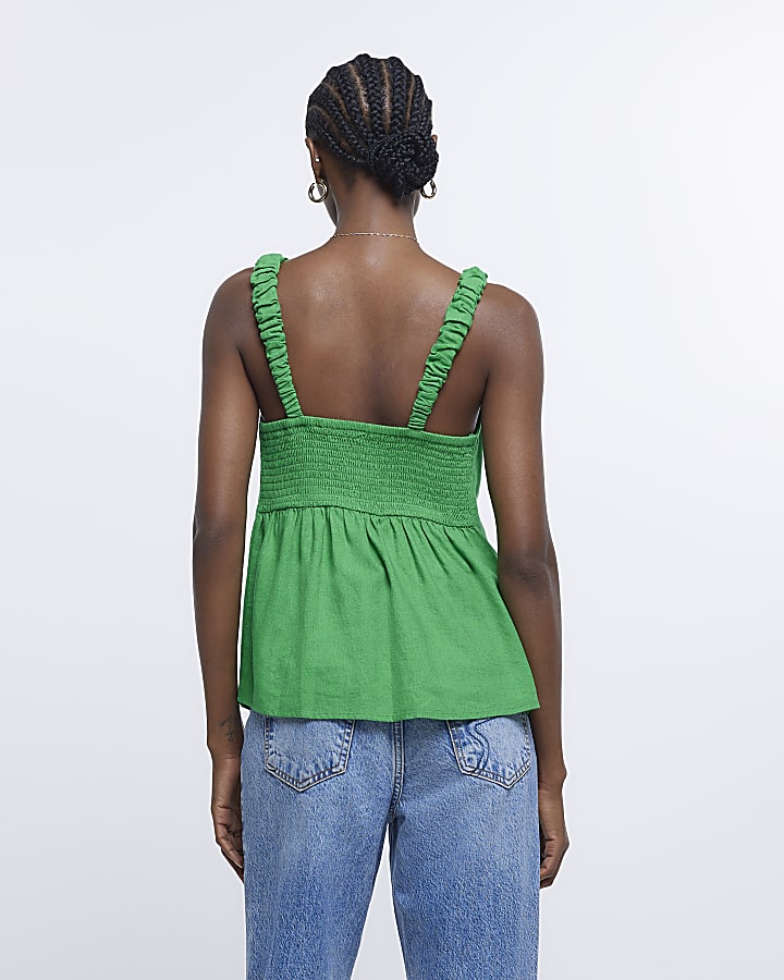 Green linen bow cami top