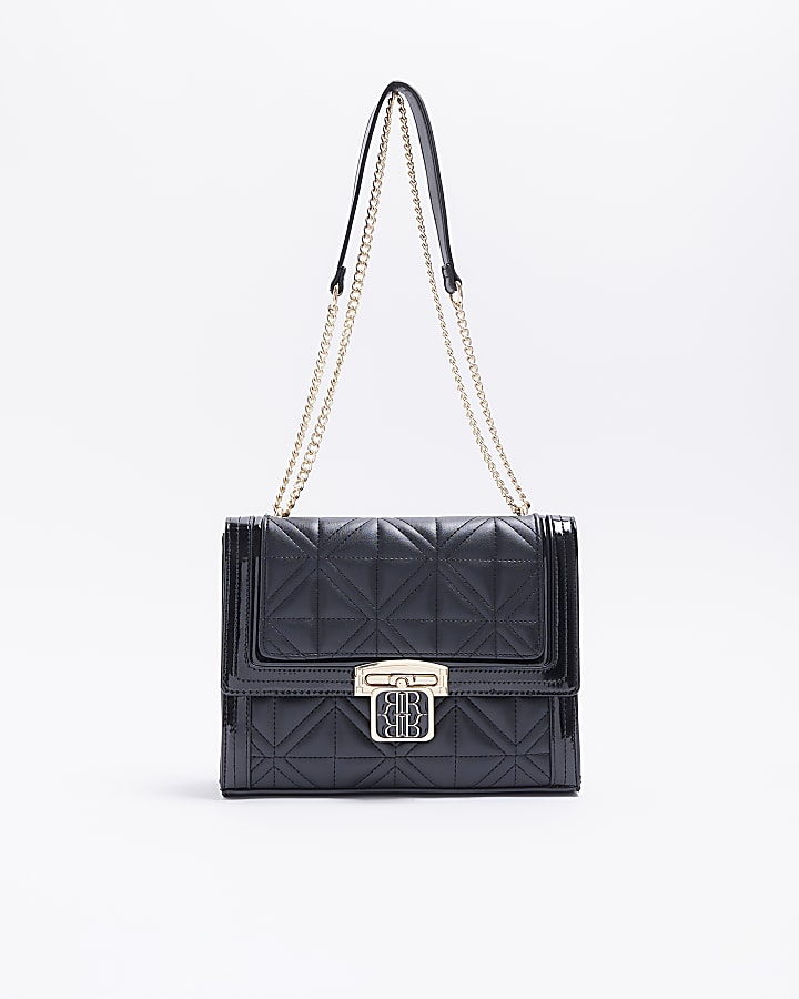 Black embossed chain strap shoulder bag