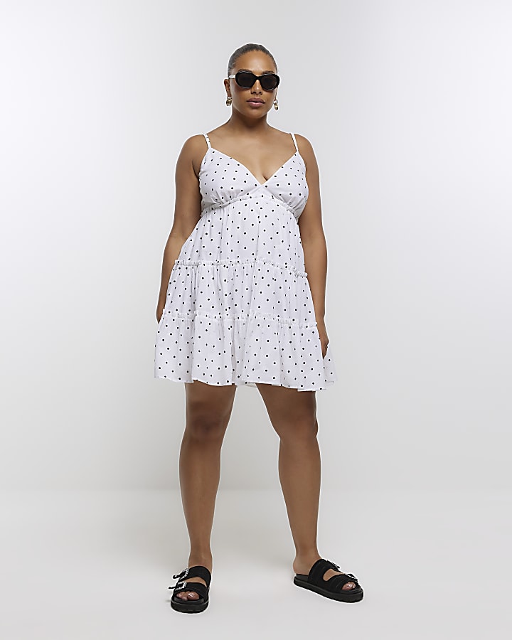 Plus White Spot Mini Dress