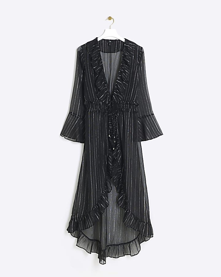 Black Bell Sleeve Ruffle Kaftan