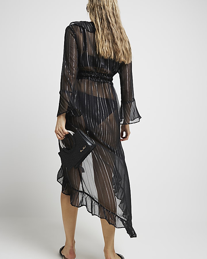 Black Bell Sleeve Ruffle Kaftan