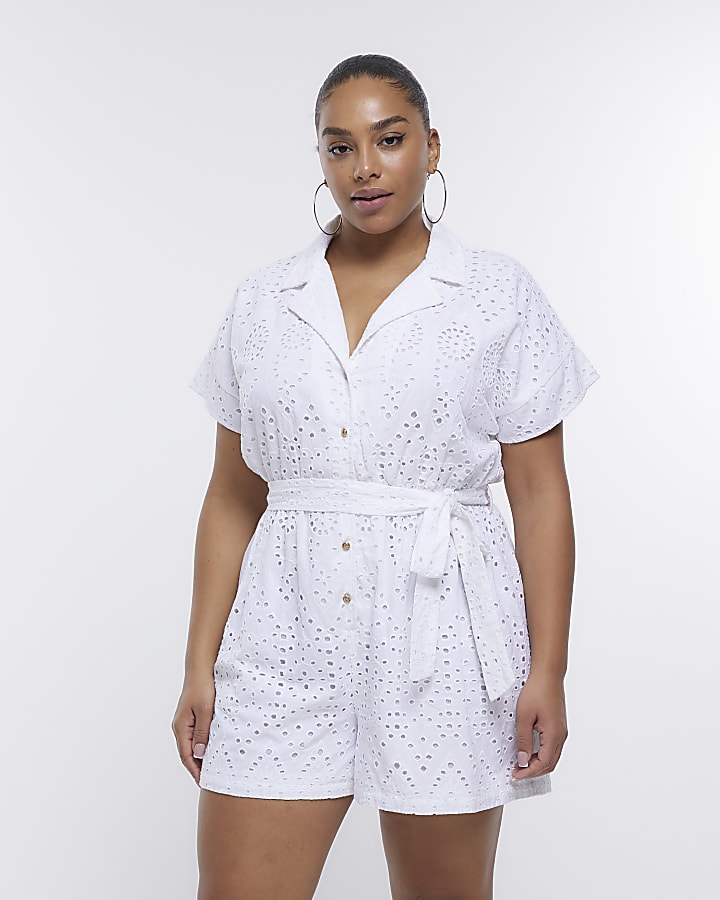Plus white linen utility playsuit River Island