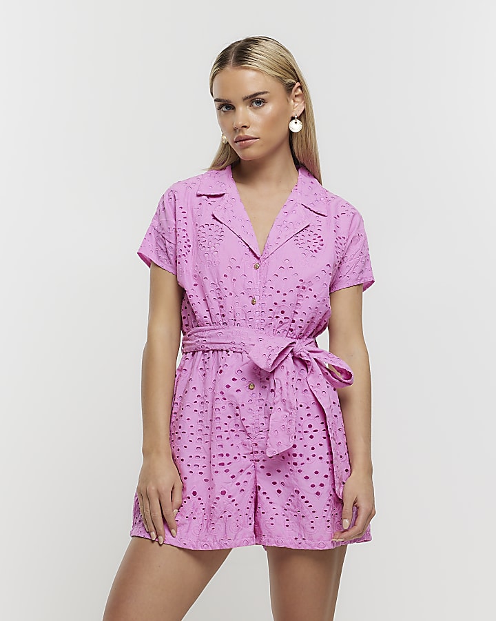 Pink linen playsuit online