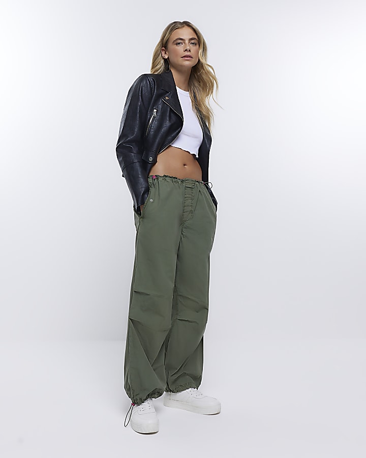Khaki low rise parachute trousers