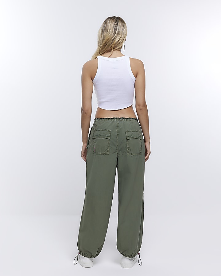 Khaki low rise parachute trousers